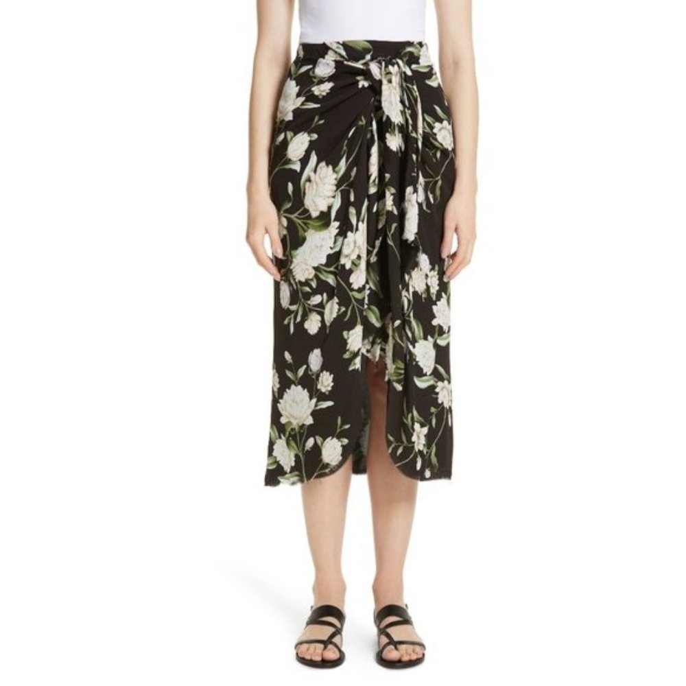 Johanna Ortiz Nostalgic Feeling Floral Print Faux Wrap Skirt Size-8 NWT